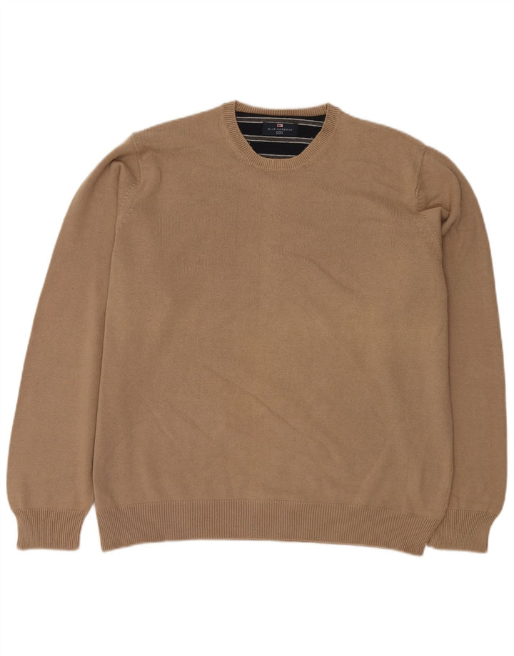 MARKS & SPENCER Mens Blue Harbour Crew Neck Jumper Sweater XL Beige Cotton