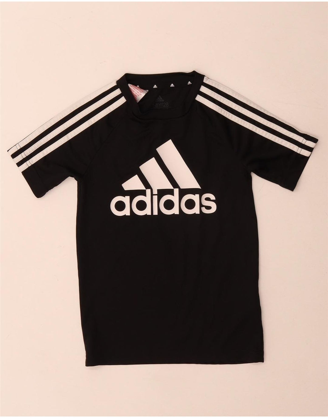 Adidas Boys Aeroready Graphic T-Shirt Top 7-8 Years Black Polyester