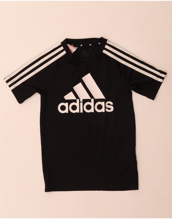 Adidas Boys Aeroready Graphic T-Shirt Top 7-8 Years Black Polyester