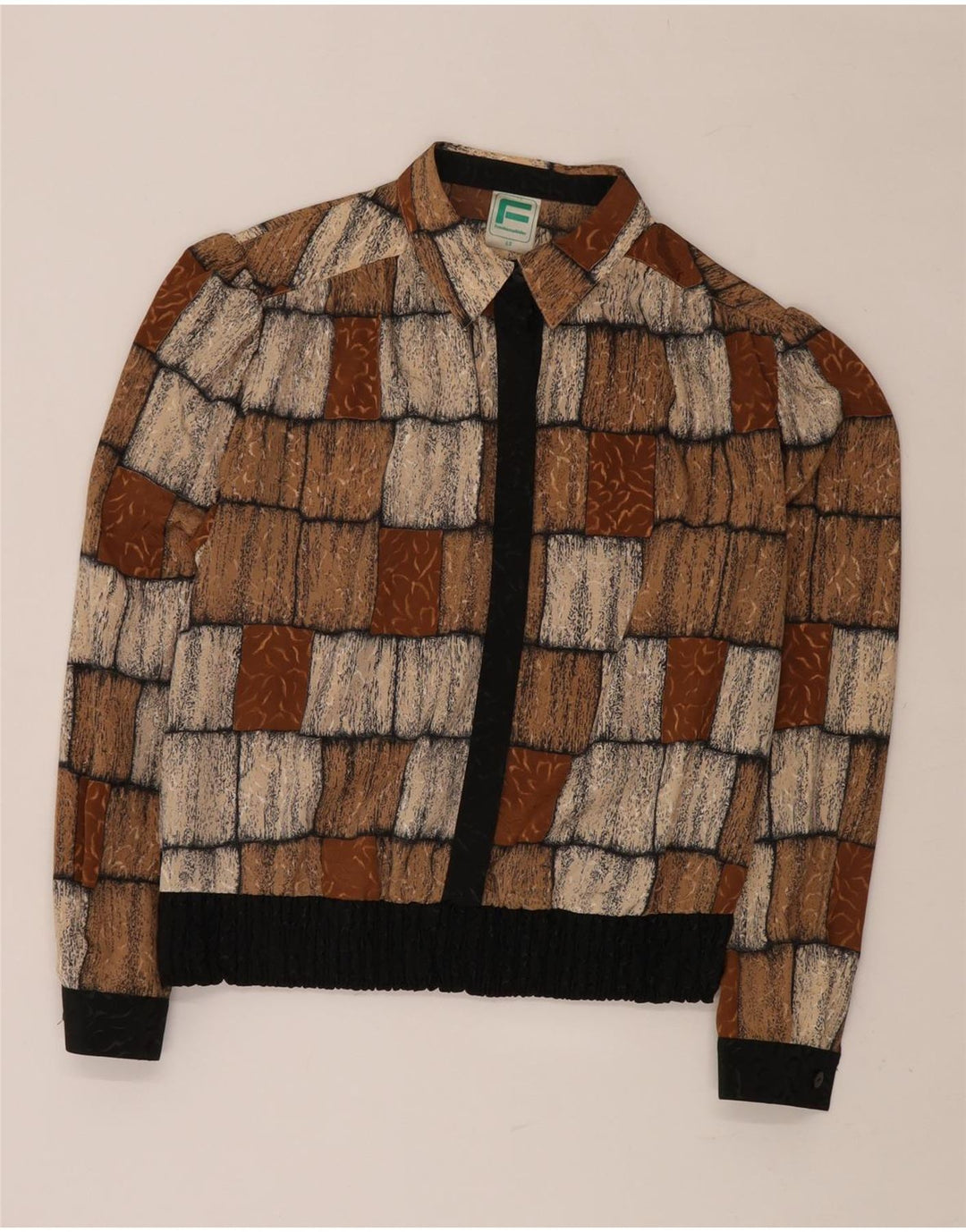 FRANKENWALDER Womens Shirt Blouse EU 42 Large Brown Patchwork Polyester