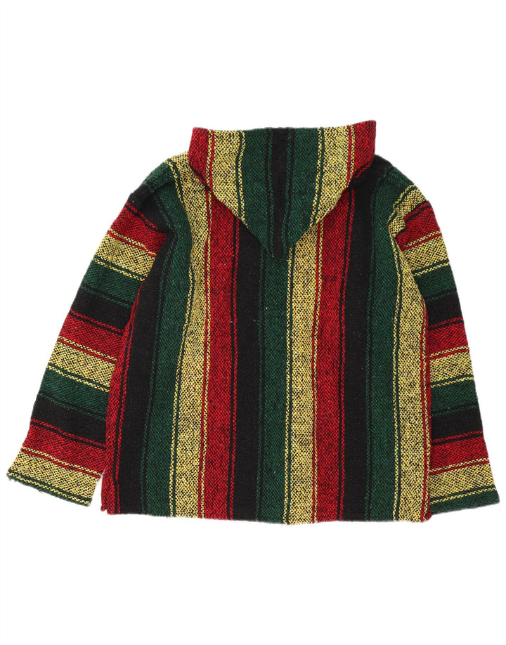 Vintage Mens Mexican Hooded Jumper Sweater Medium Multicoloured Striped
