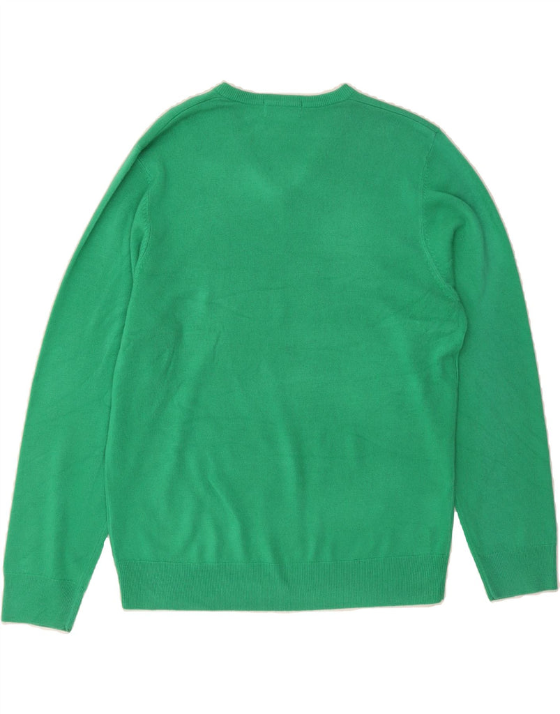 MARKS & SPENCER Mens Blue Harbour V-Neck Jumper Sweater Large Green Vintage Marks & Spencer and Second-Hand Marks & Spencer from Messina Hembry 