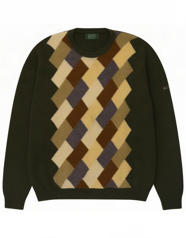 Peter Scott Mens Crew Neck Jumper Sweater Medium Green Argyle/Diamond