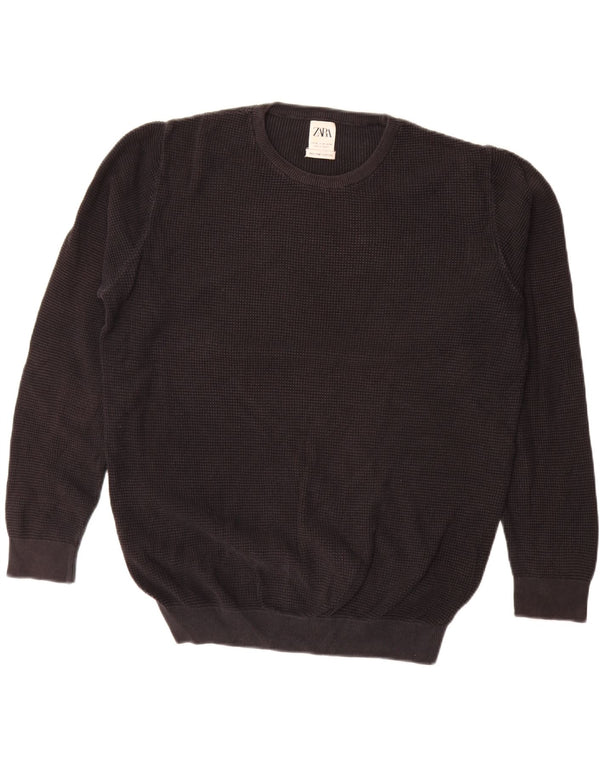 ZARA Mens Crew Neck Jumper Sweater Medium Black Cotton
