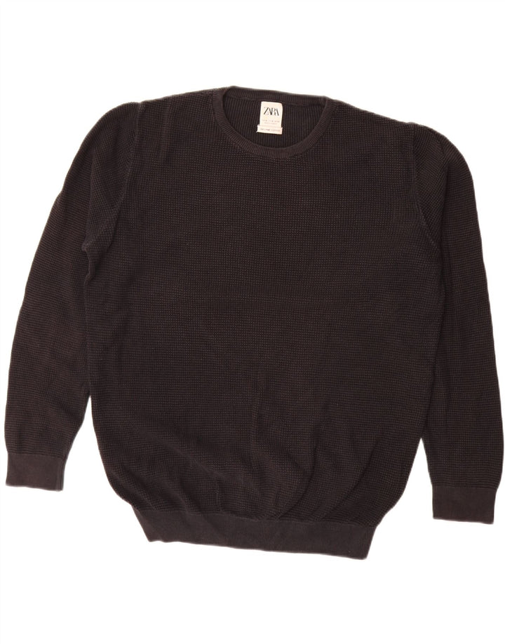 ZARA Mens Crew Neck Jumper Sweater Medium Black Cotton