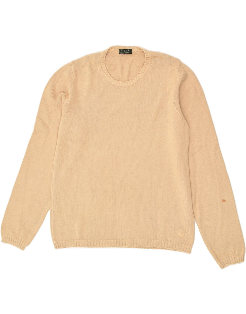 FRED PERRY Womens Crew Neck Jumper Sweater UK 16 Large Beige Cotton | Vintage Fred Perry | Thrift | Second-Hand Fred Perry | Used Clothing | Messina Hembry 