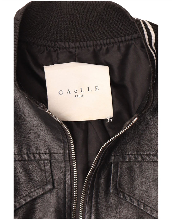 GAELLE Womens Graphic Crop Leather Jacket UK 6 XS Black