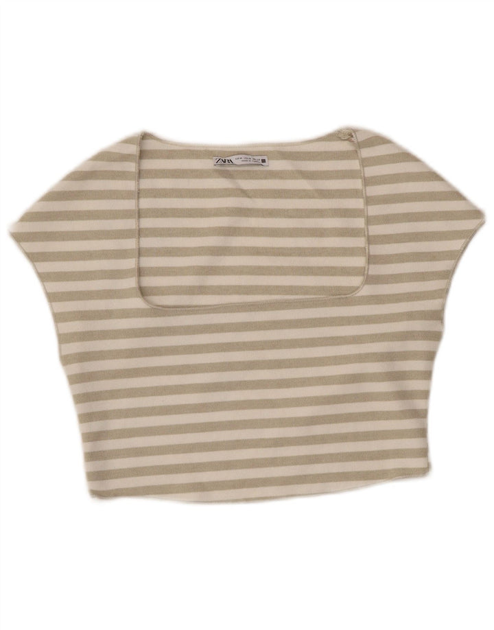 ZARA Womens Crop Top UK 12 Medium Off White Striped