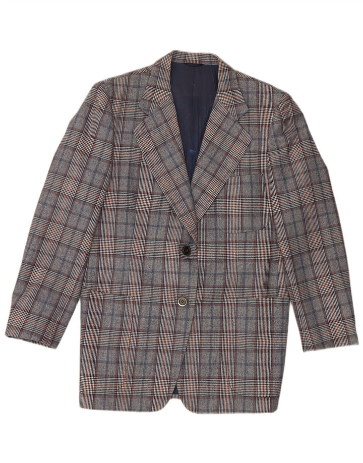 Quantas Womens Longline Blazer Jacket UK 14 Medium Blue Houndstooth