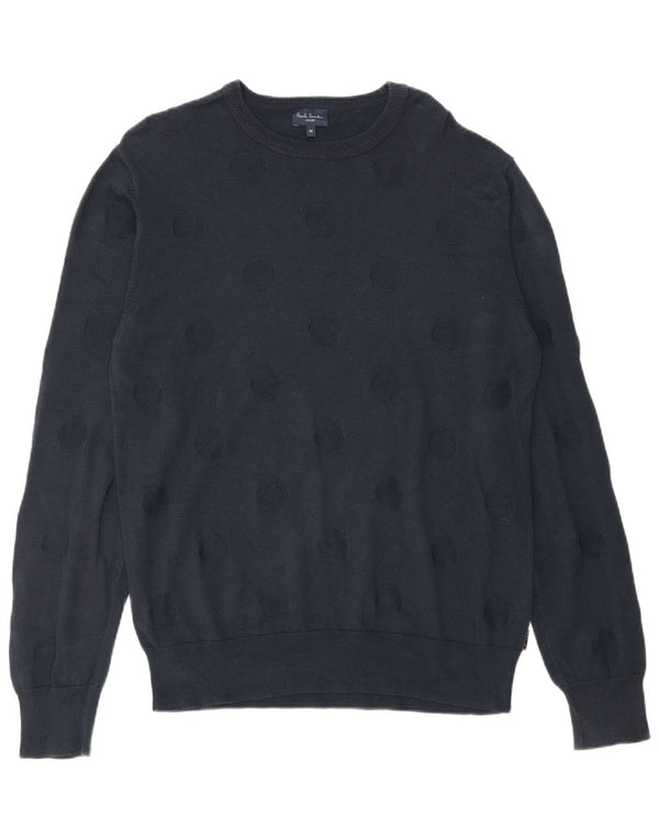 Paul Smith Mens Crew Neck Jumper Sweater Medium Navy Blue Geometric Cotton