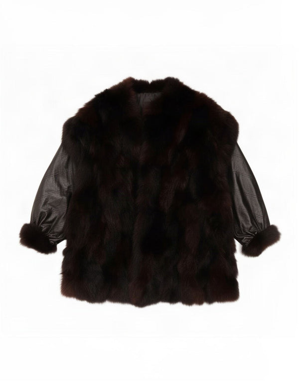Vintage Womens Faux Fur Overcoat UK 20 2XL Black Colourblock