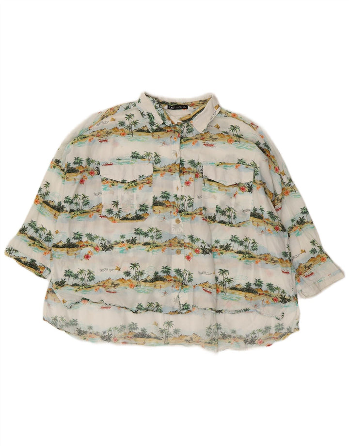 ZARA Womens Oversized Shirt Blouse UK 14 Medium White Floral Hawaiian