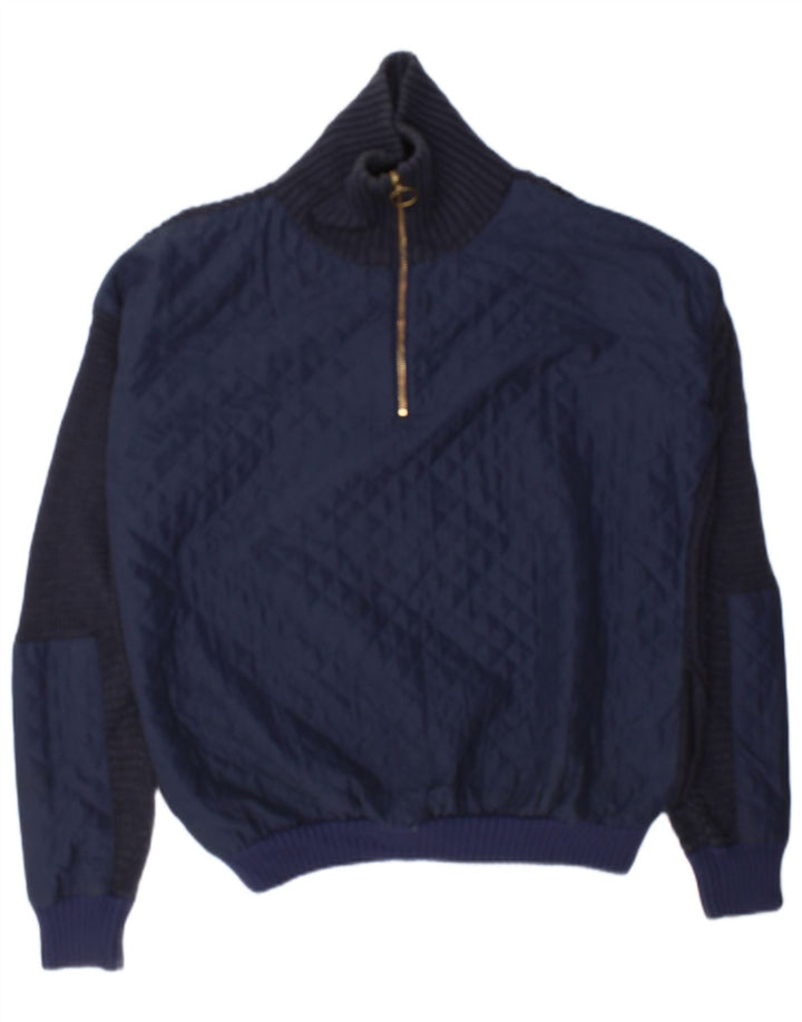 Topshop Womens Oversized Zip Neck Jumper Sweater UK 12 Medium Navy Blue