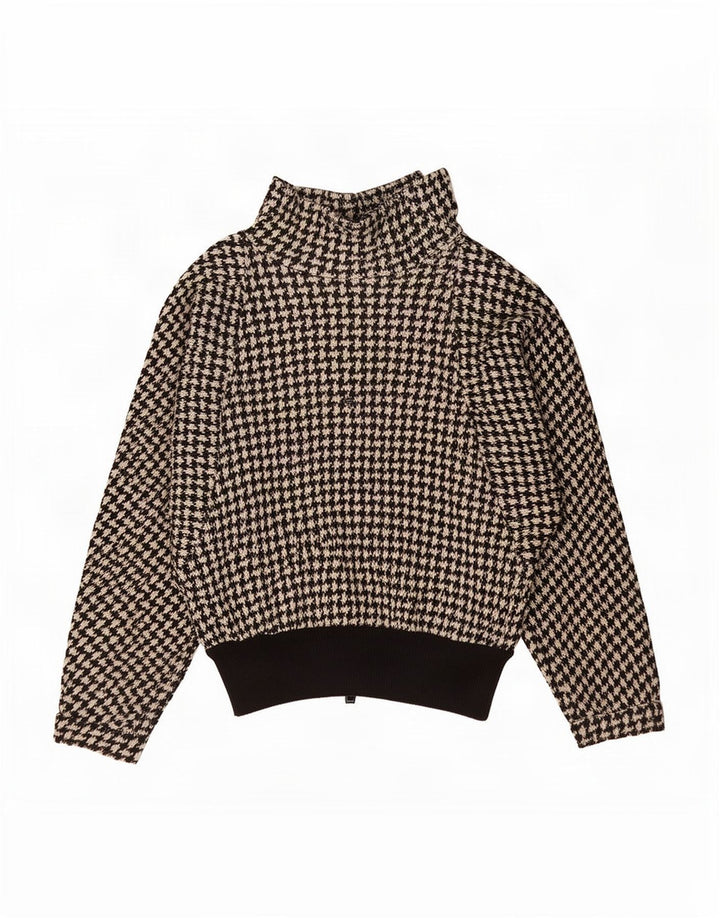 Vintage Womens Turtle Neck Jumper Sweater UK 12 Medium Black Houndstooth