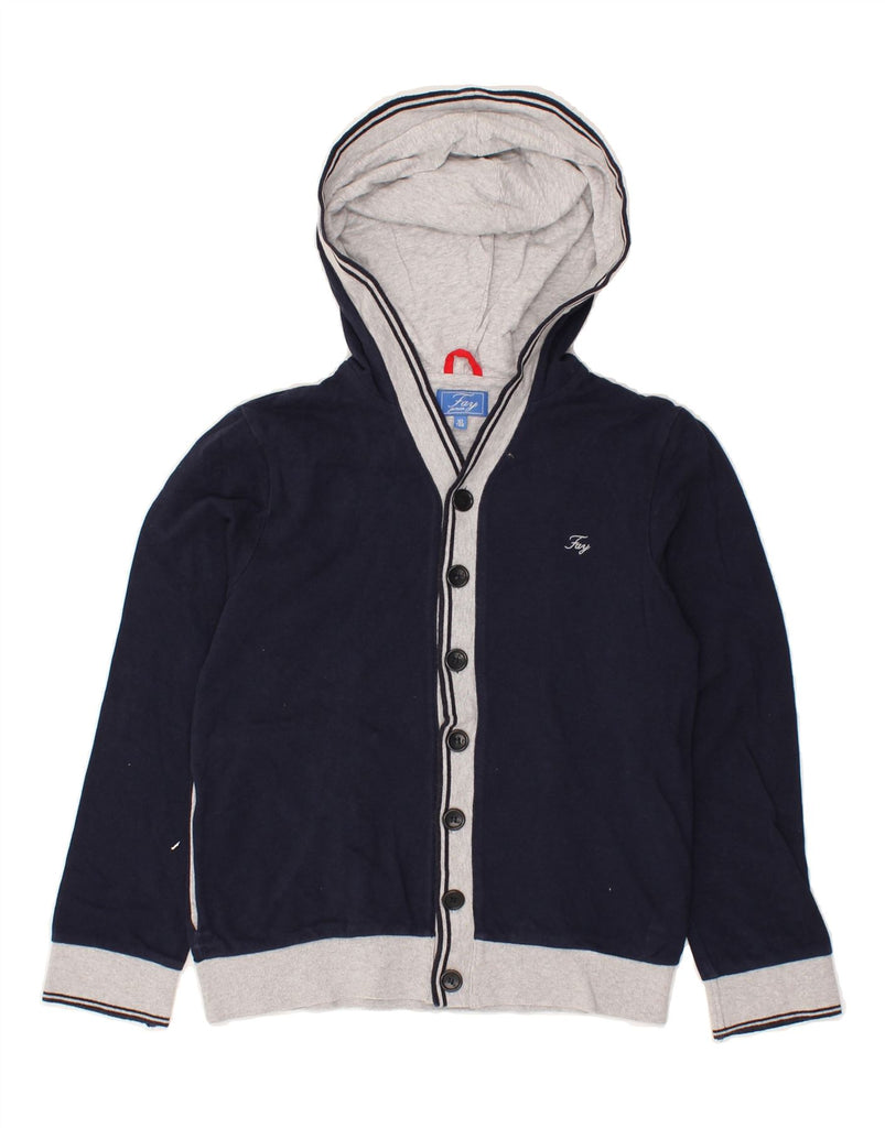 FAY Boys Hooded Cardigan Sweater 9-10 Years Navy Blue Colourblock Cotton | Vintage Fay | Thrift | Second-Hand Fay | Used Clothing | Messina Hembry 