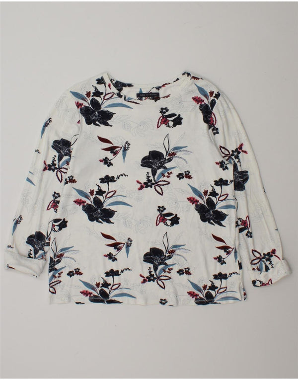 Marks & Spencer Womens Top Long Sleeve UK 12 Medium White Floral Viscose