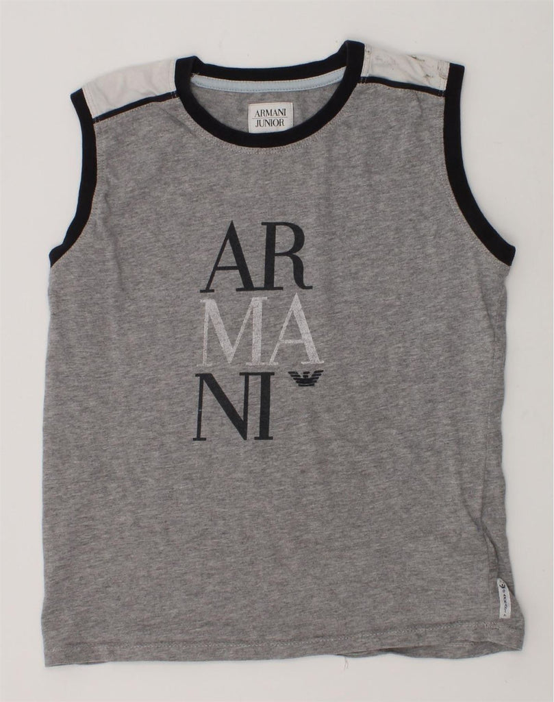 ARMANI JUNIOR Boys Graphic Vest Top 6-7 Years Grey Colourblock Cotton | Vintage Armani Junior | Thrift | Second-Hand Armani Junior | Used Clothing | Messina Hembry 