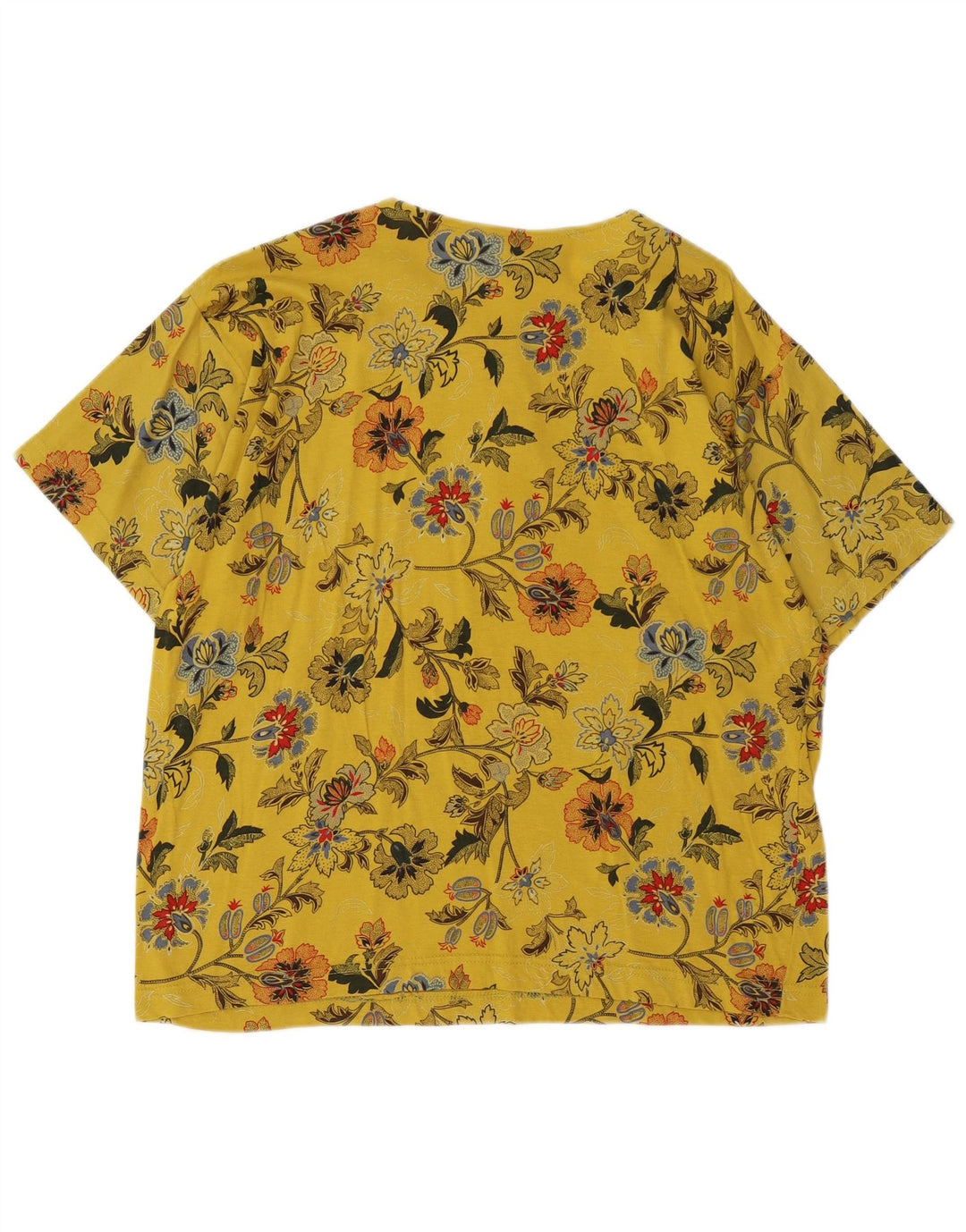 VINTAGE Womens Blouse Top UK 12 Medium Yellow Floral Cotton