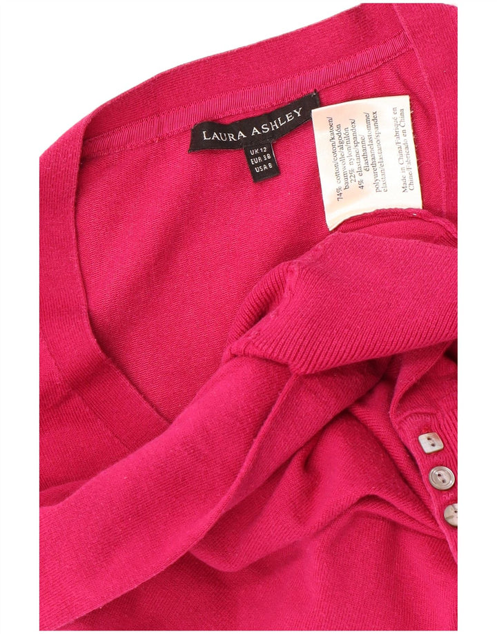 LAURA ASHLEY Womens Crop V-Neck Jumper Sweater UK 12 Medium  Pink Cotton