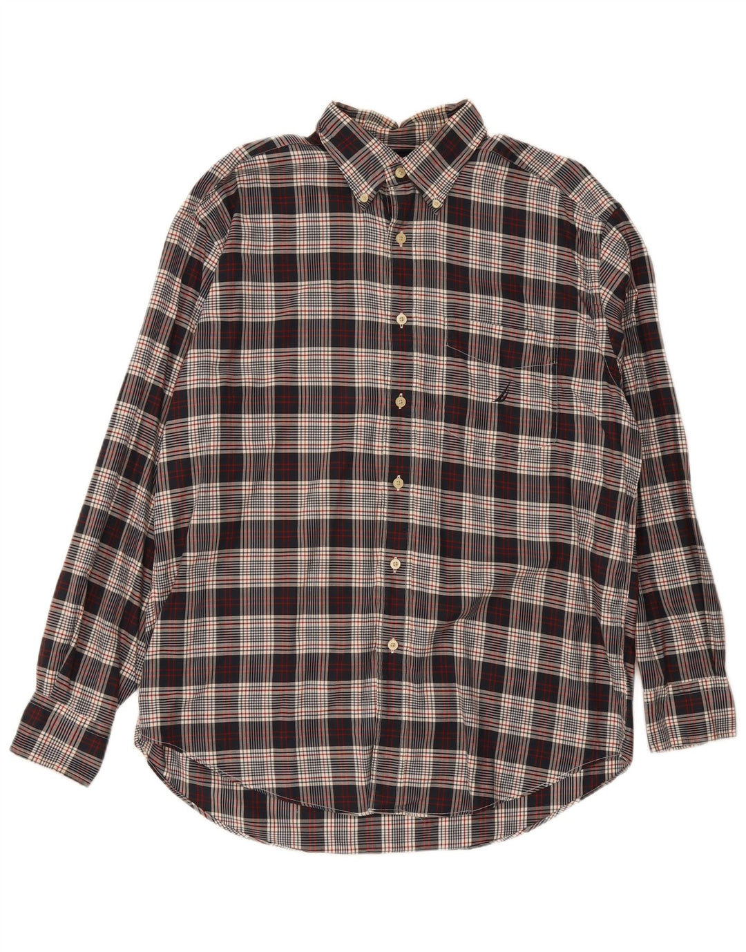 Nautica Mens Regular Fit Shirt Large Navy Blue Plaid Cotton