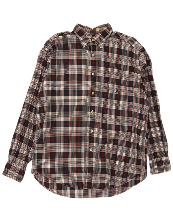 Nautica Mens Regular Fit Shirt Large Navy Blue Plaid Cotton