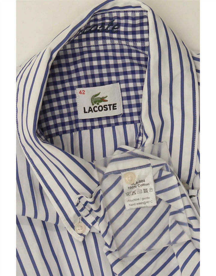 Lacoste Mens Shirt Size 42 Large White Pinstripe Cotton