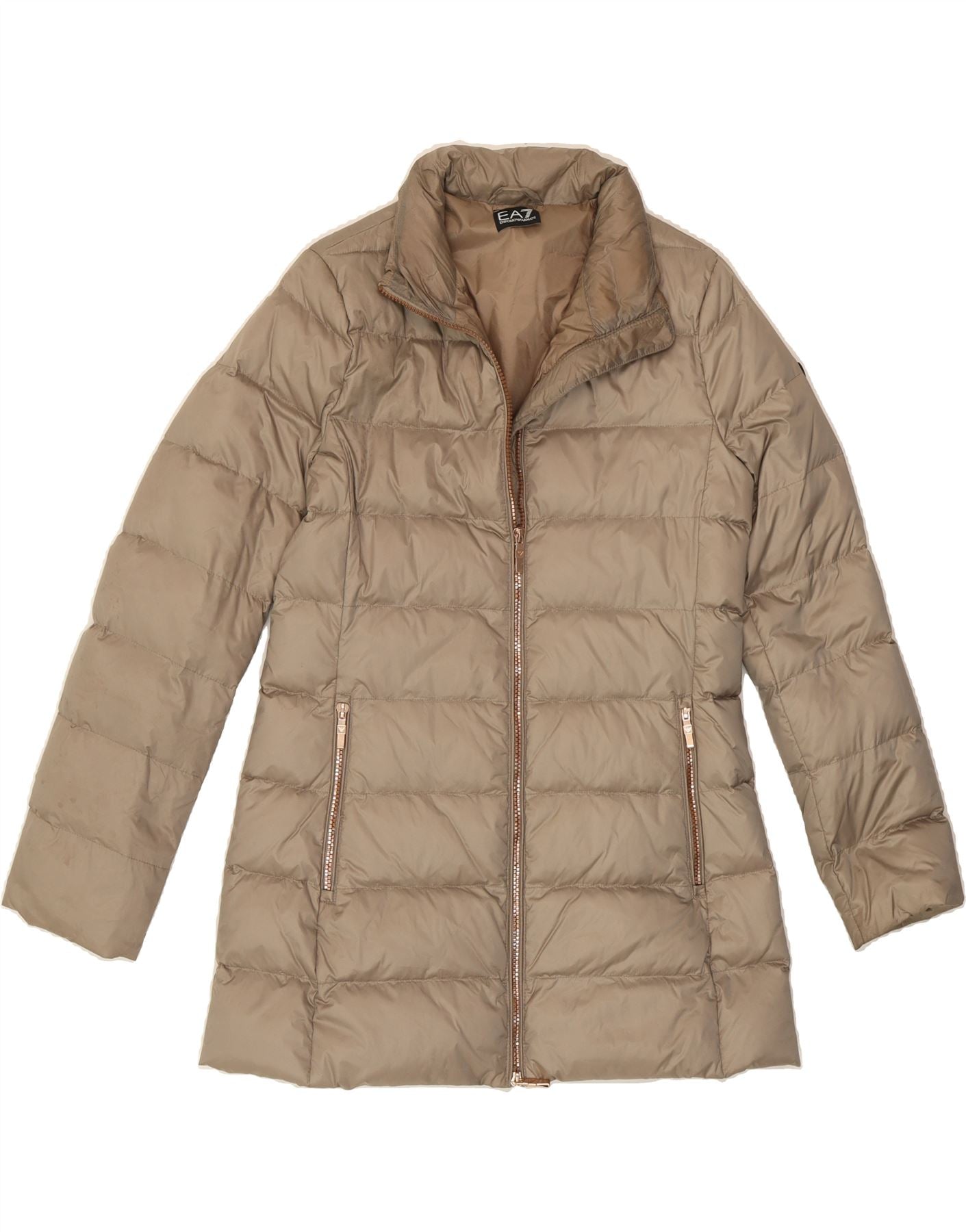 Emporio Armani Damen Steppmantel, Größe 10, Beige, Polyamid