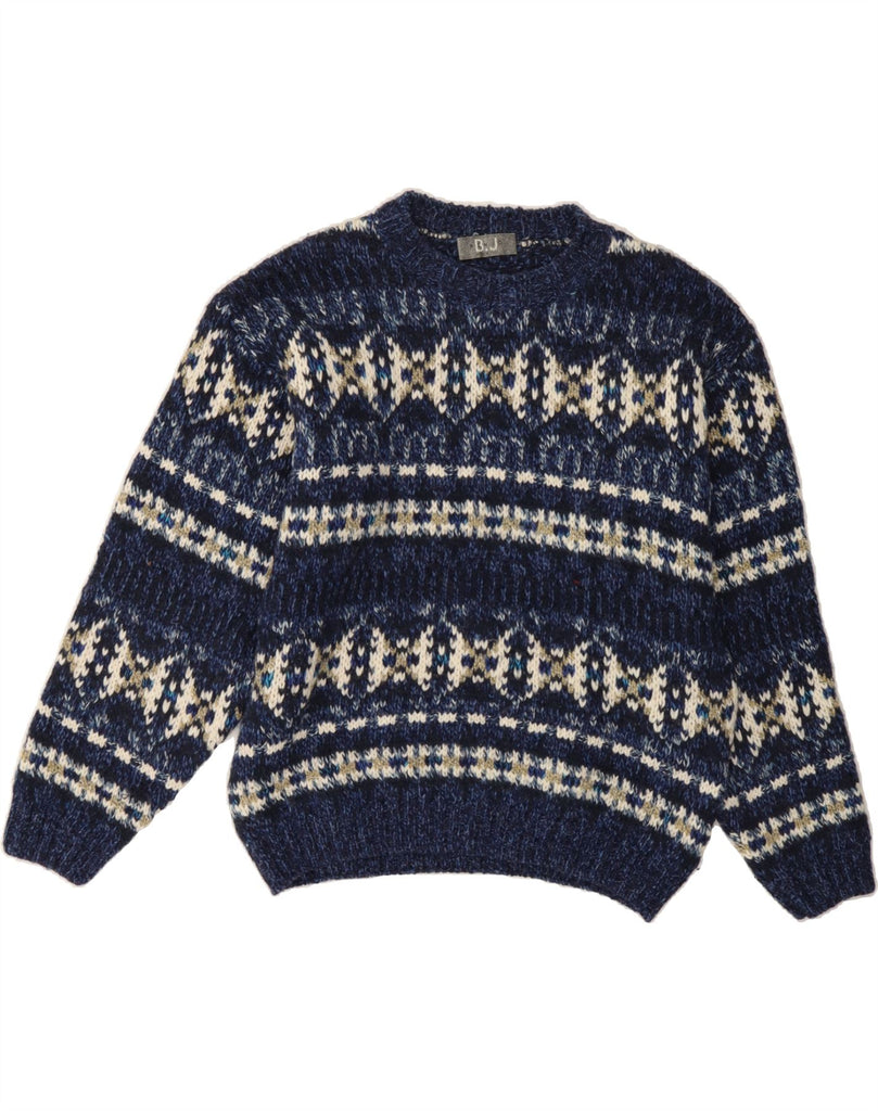 VINTAGE Womens Crew Neck Jumper Sweater UK 14 Medium Navy Blue Fair Isle Vintage Vintage and Second-Hand Vintage from Messina Hembry 