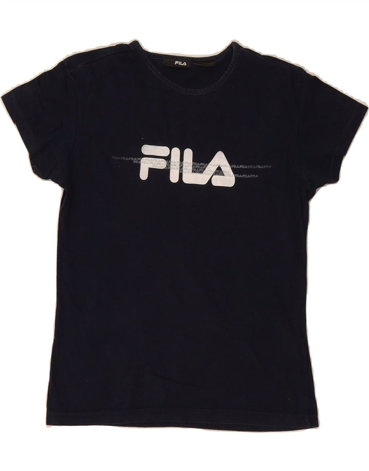 FILA Womens Graphic T-Shirt Top UK 12 Medium Navy Blue Cotton Vintage Fila and Second-Hand Fila from Messina Hembry 