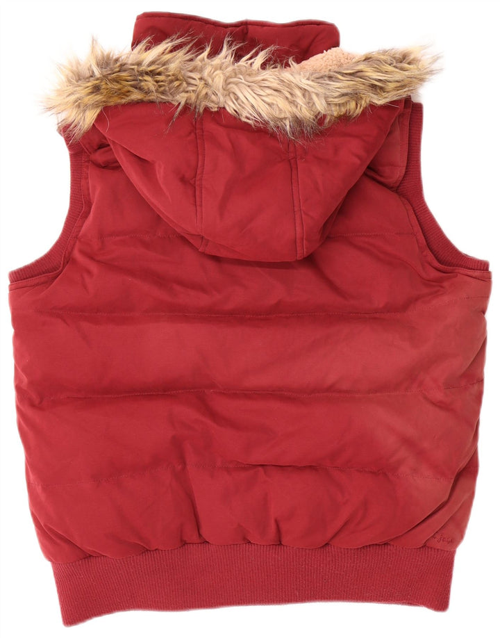 Fat Face Womens Hooded Padded Gilet UK 14 Large Red Polyester