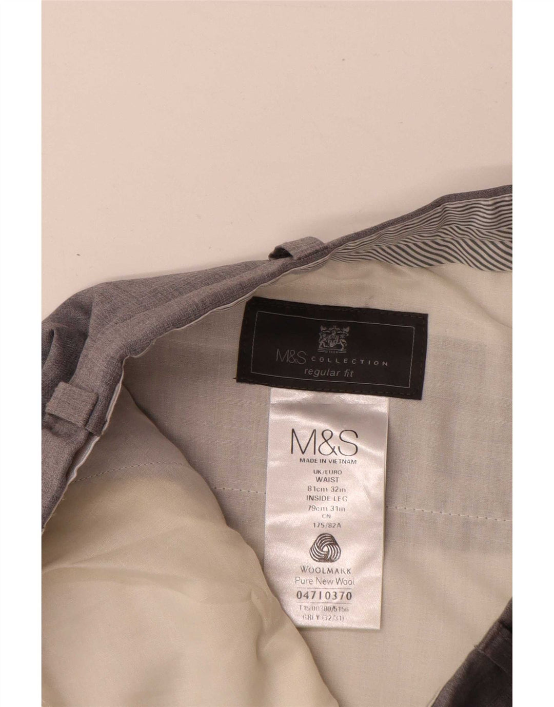 Marks & Spencer Mens Regular Fit Suit Trousers W32 L31 Grey Wool