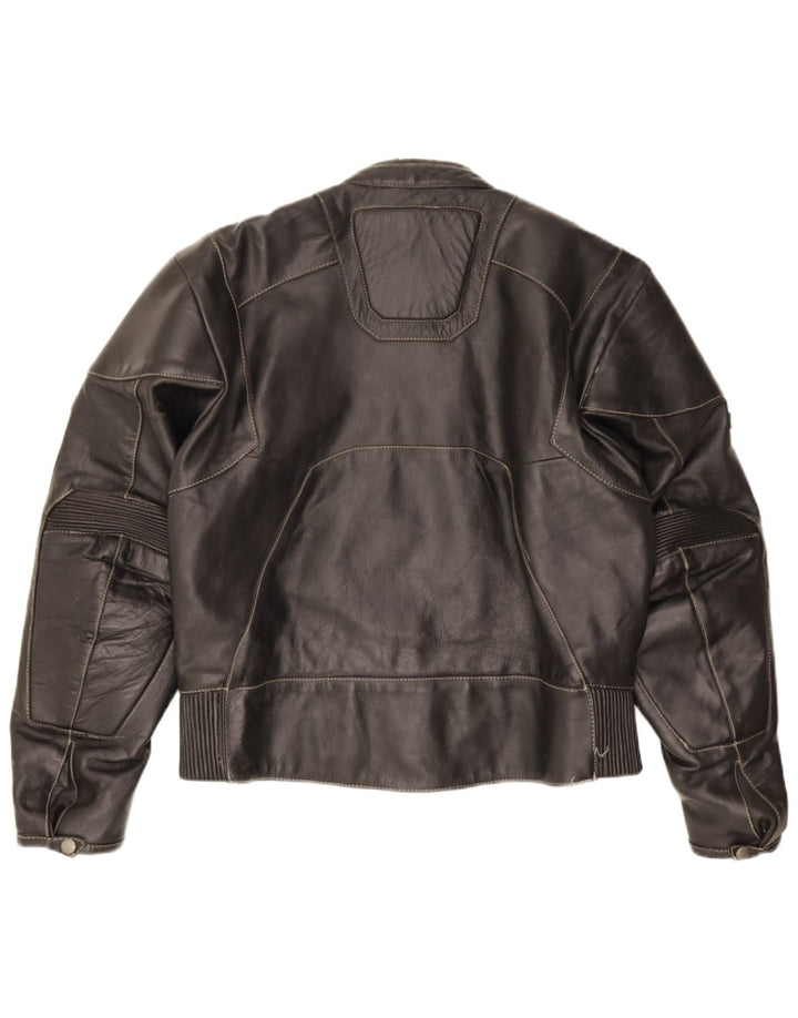 POLO Womens Leather Racer Jacket UK 14 Medium Black Leather