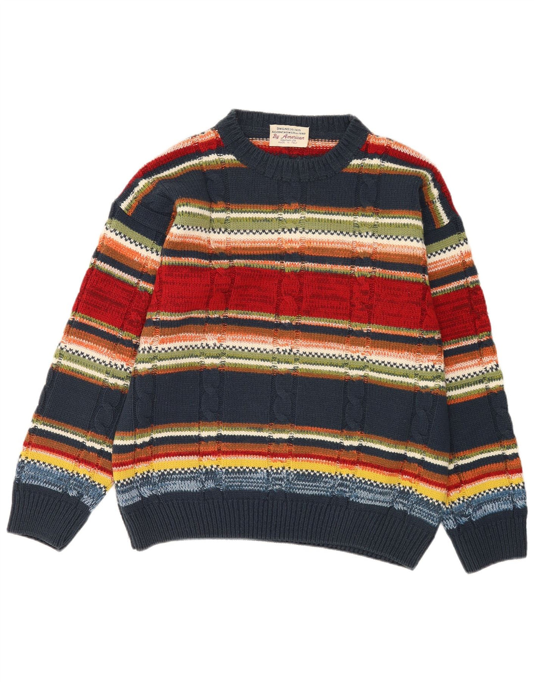 Vintage Mens Crew Neck Jumper Sweater Medium Multicoloured Striped