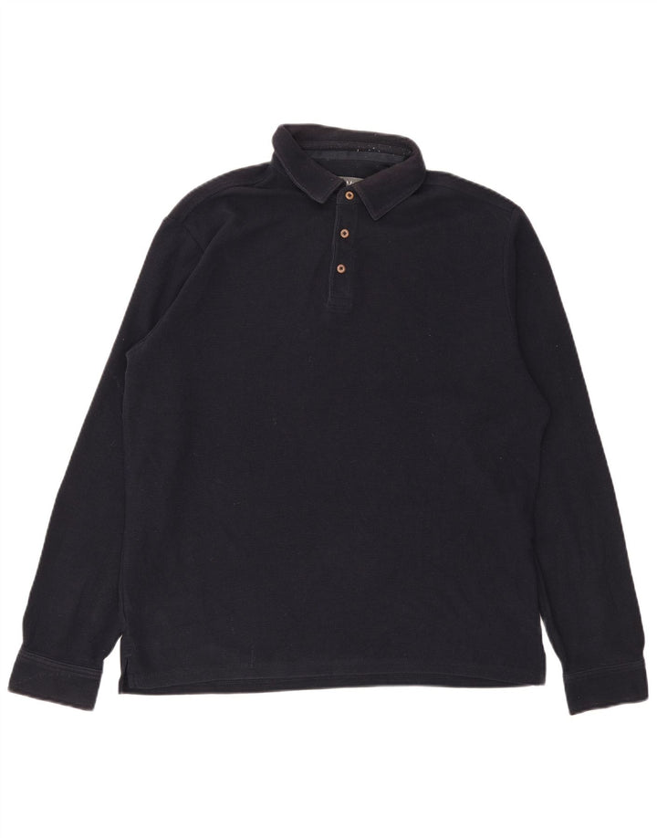 Marks & Spencer Mens Long Sleeve Rugby Polo Shirt Medium Navy Blue Cotton