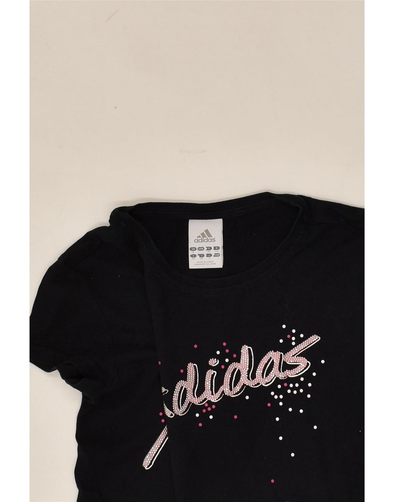 ADIDAS Womens Graphic T-Shirt Top UK 10 Small Black Cotton | Vintage Adidas | Thrift | Second-Hand Adidas | Used Clothing | Messina Hembry 