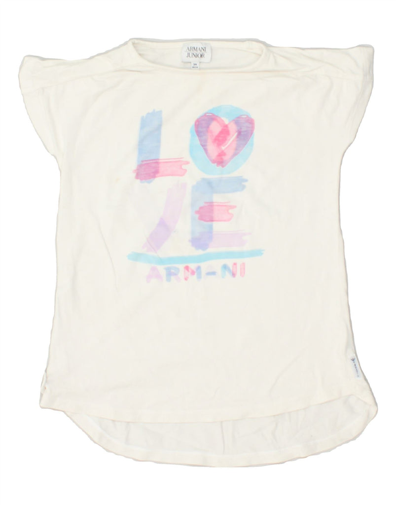 ARMANI JUNIOR Girls Graphic T-Shirt Top 2-3 Years White | Vintage Armani Junior | Thrift | Second-Hand Armani Junior | Used Clothing | Messina Hembry 