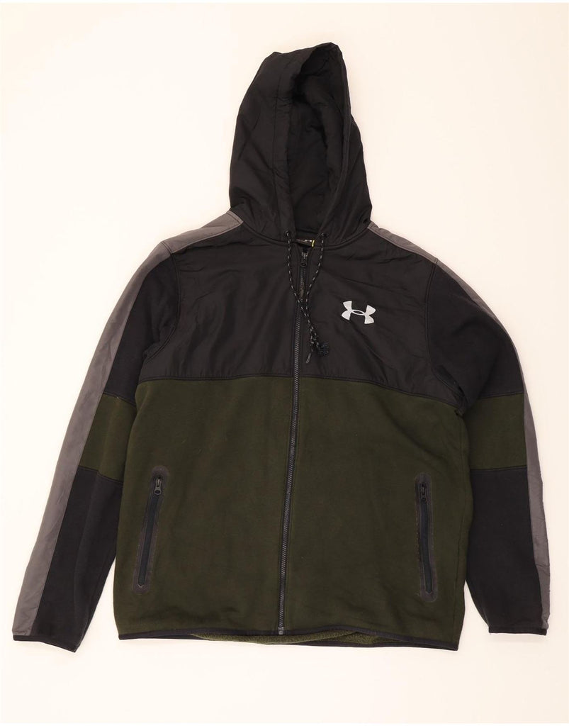 UNDER ARMOUR Mens Fitted Zip Hoodie Sweater XL Green Colourblock Cotton Vintage Under Armour and Second-Hand Under Armour from Messina Hembry 