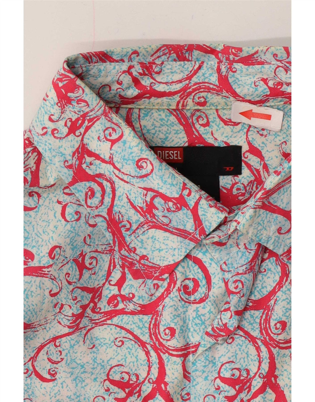 Diesel Mens Abstract Pattern Short Sleeve Shirt Large Blue