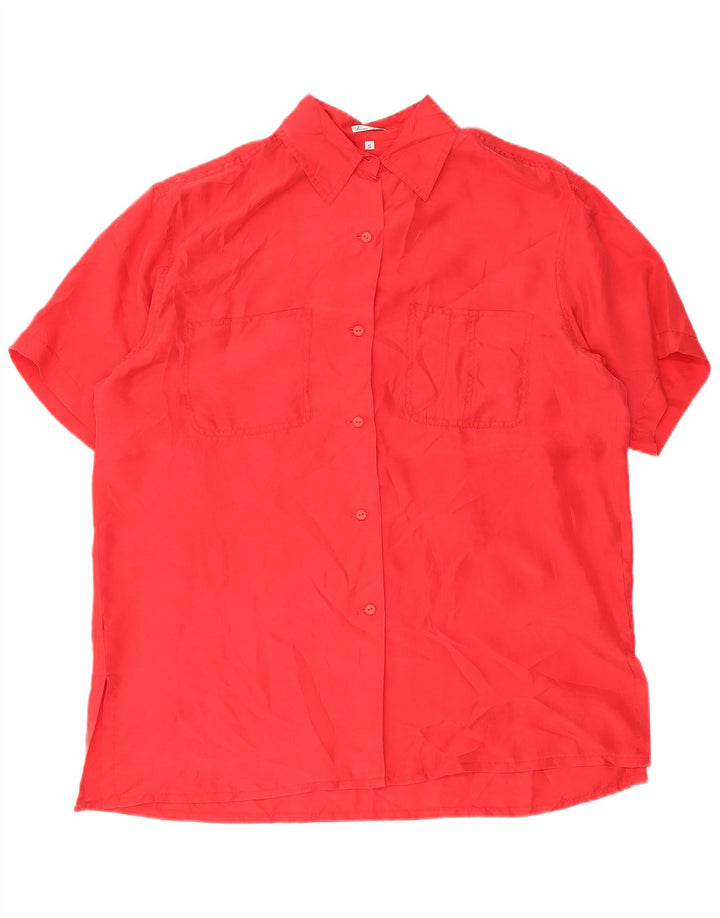 Brugi Womens Short Sleeve Oversized Shirt Blouse UK 10 Small Red Silk