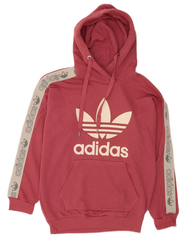Adidas Womens Graphic Oversized Hoodie Jumper UK 8 XS Pink Cotton