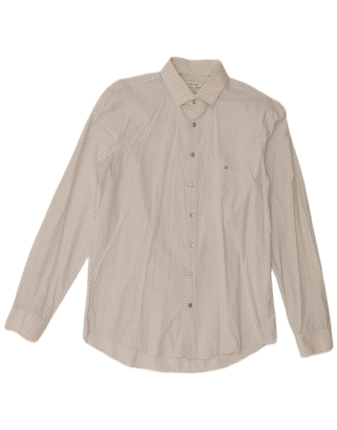 CALVIN KLEIN Mens Slim Fit Shirt Size 41 16 Large White Spotted Cotton