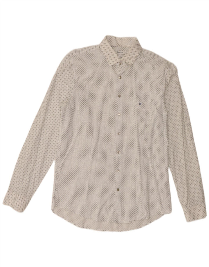CALVIN KLEIN Mens Slim Fit Shirt Size 41 16 Large White Spotted Cotton