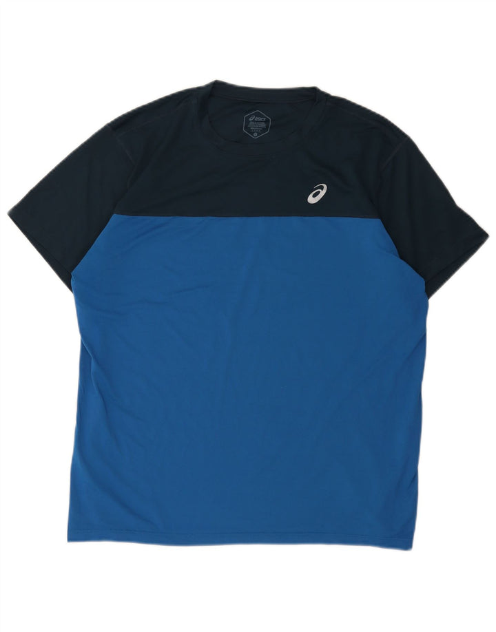 Asics Mens T-Shirt Top Large Blue Colourblock Polyester
