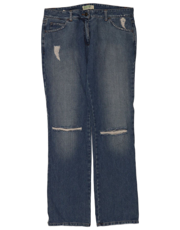 Benetton Womens Distressed Straight Jeans IT 48 XL W32 L34 Blue Cotton