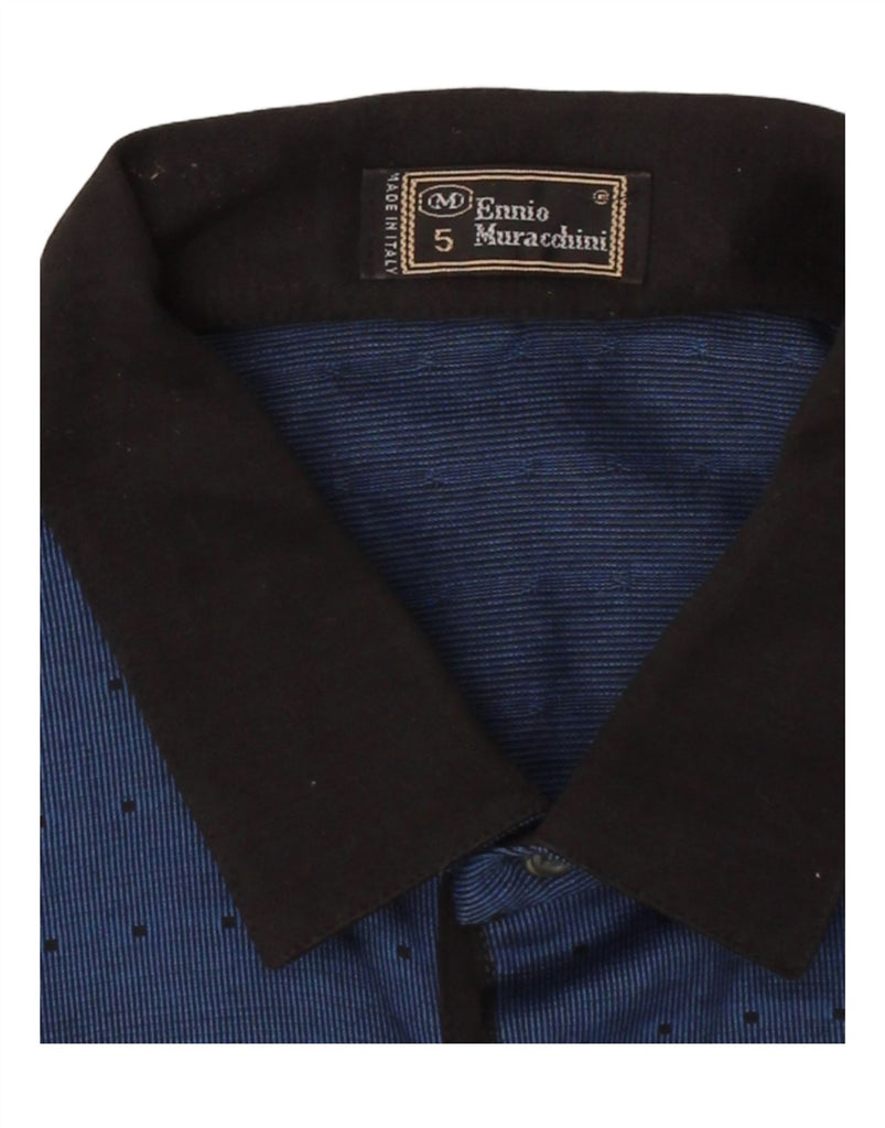 ENNIO MURACCHINI Mens Polo Shirt Medium Navy Blue Spotted Cotton Vintage Ennio Muracchini and Second-Hand Ennio Muracchini from Messina Hembry 