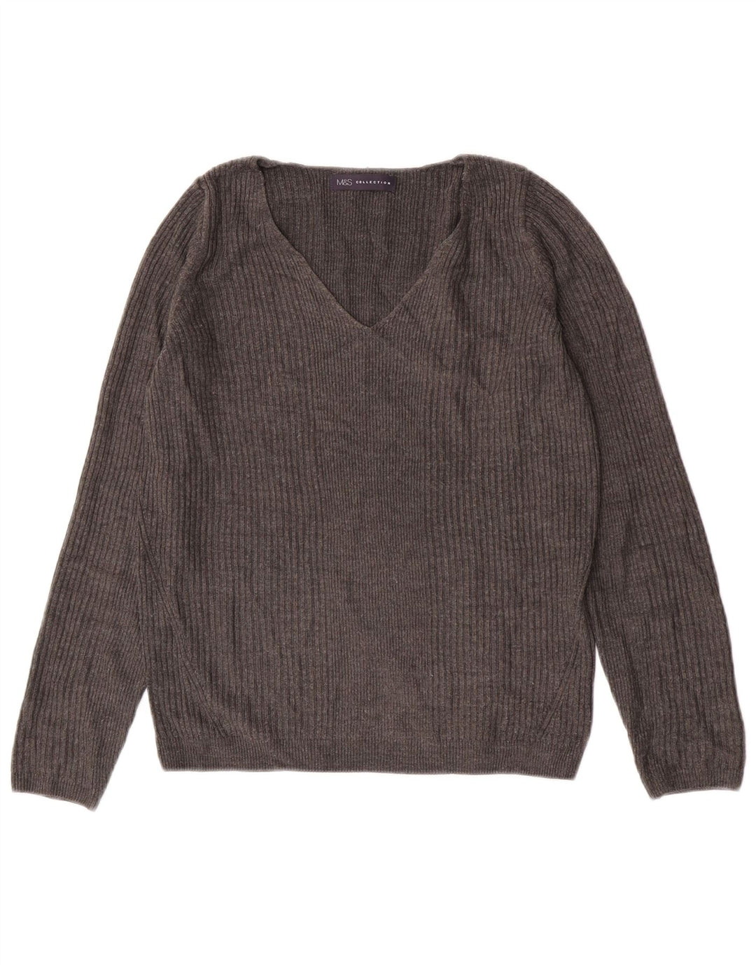 Marks & Spencer Womens V-Neck Jumper Sweater UK 8 Small Grey Acrylic