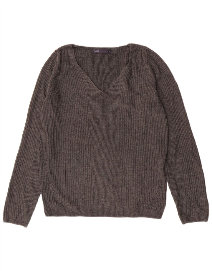 Marks & Spencer Womens V-Neck Jumper Sweater UK 8 Small Grey Acrylic