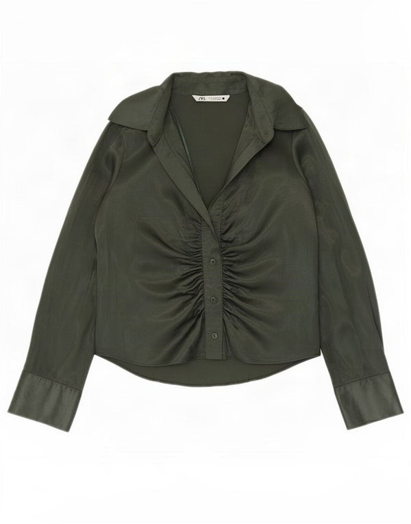 Zara Womens Shirt Blouse UK 14 Medium Green Viscose