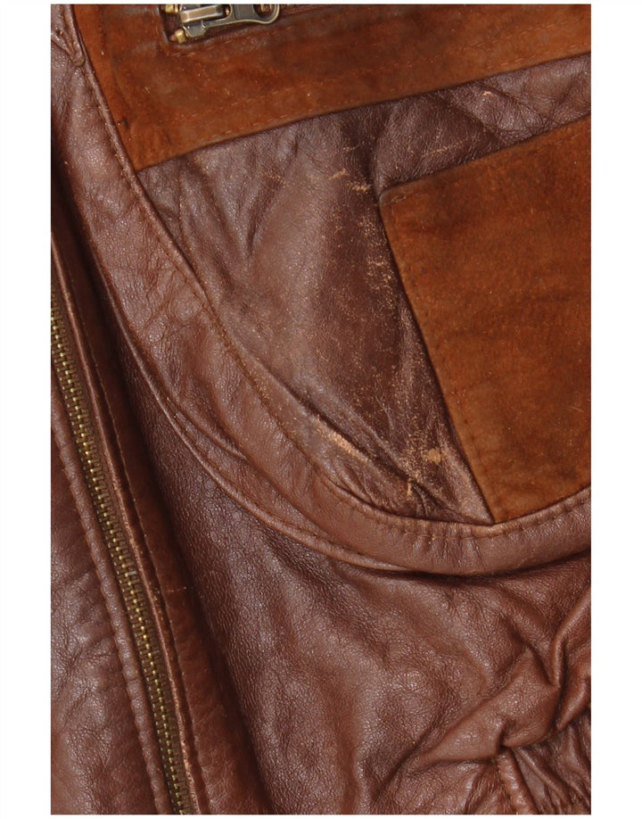 Vintage Mens Leather Gilet UK 40 Large Brown Leather