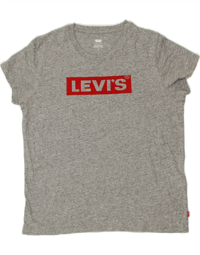 LEVI'S Womens Graphic T-Shirt Top UK 16 Large Grey Flecked Cotton Vintage Levi's and Second-Hand Levi's from Messina Hembry 